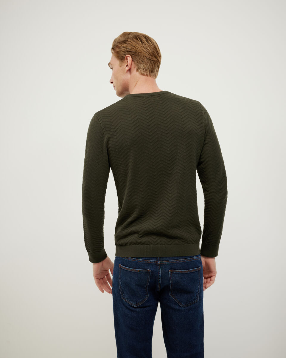 Lightweight Zig Zag Crew Neck Knit, Khaki, hi-res